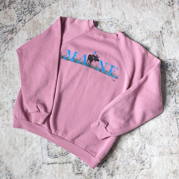 Tultex Tops - Vintage pink Maine graphic crew neck sweatshirt